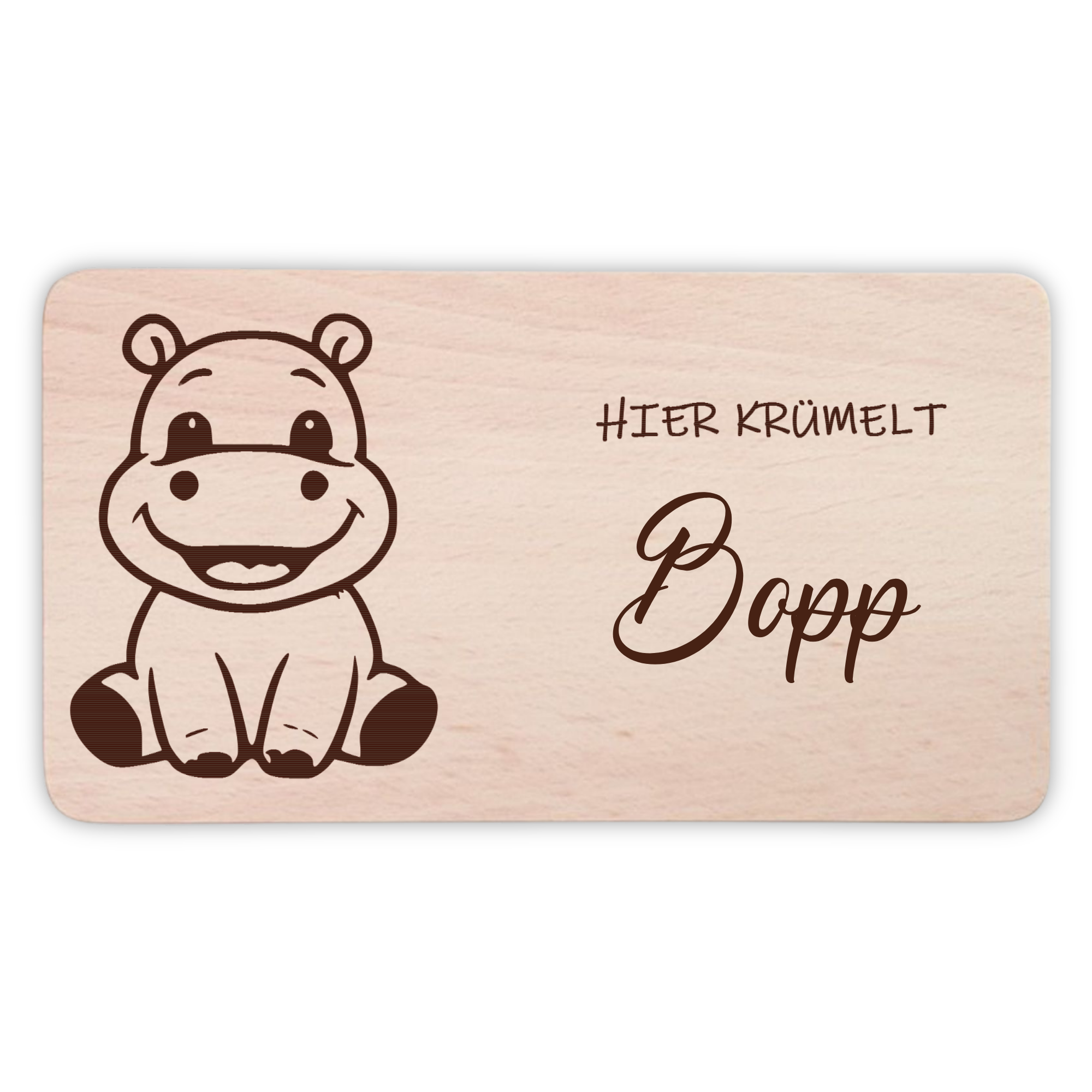 Frühstücksbrettchen mit BabyNilpferd-Gravur