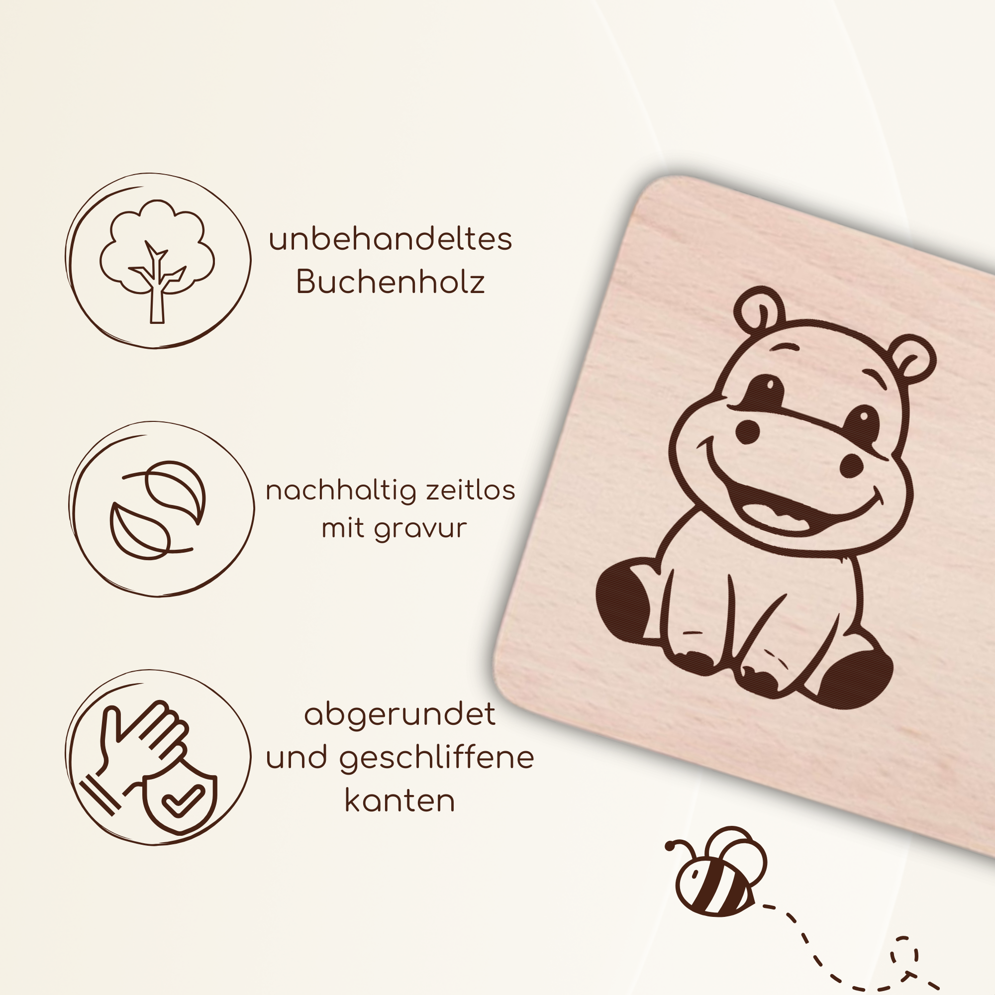 Frühstücksbrettchen mit BabyNilpferd-Gravur