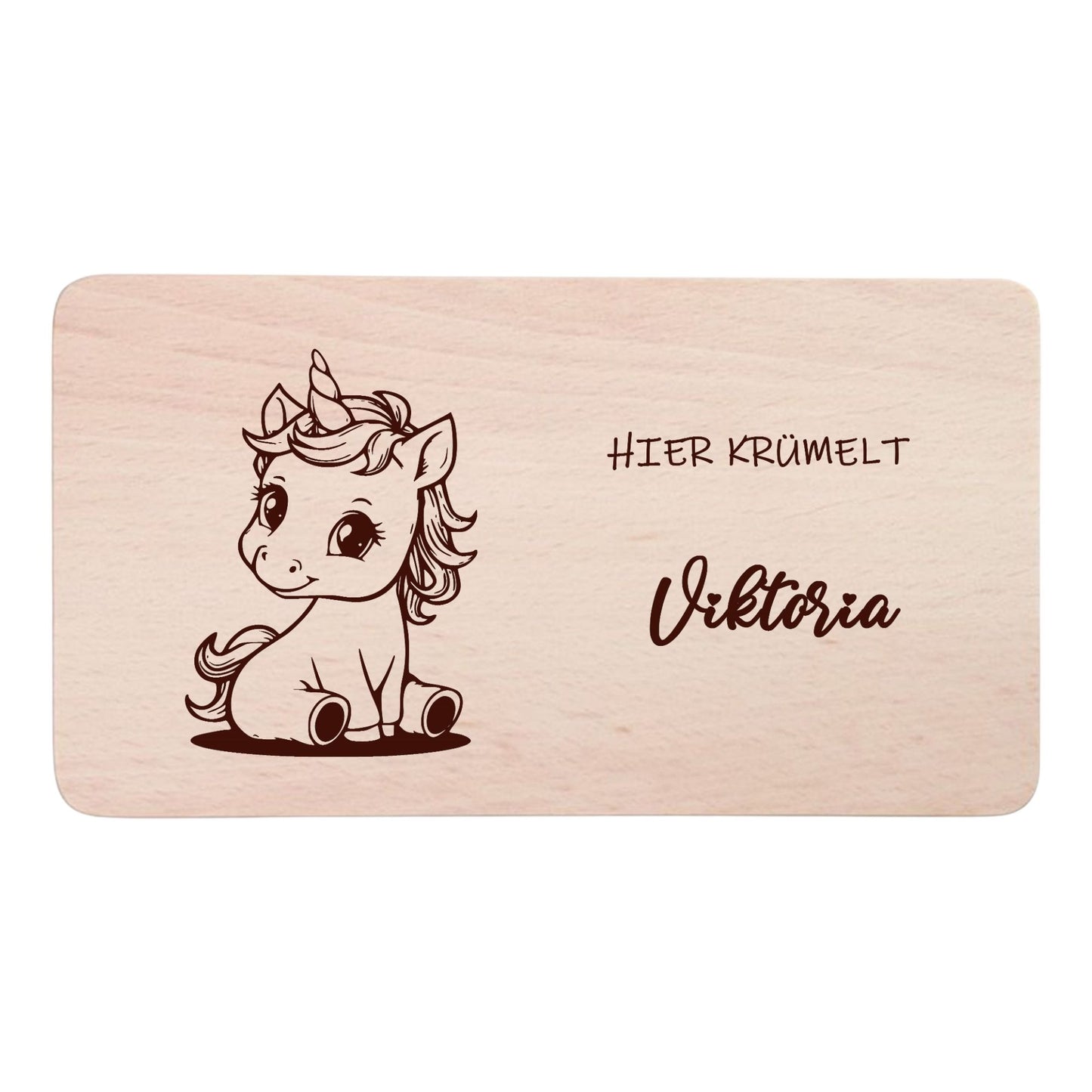 Personalisiertes Holz-Frühstücksbrettchen für Kinder – Schneidebrett mit Namen graviert und niedlichem Motiv  - Einhorn