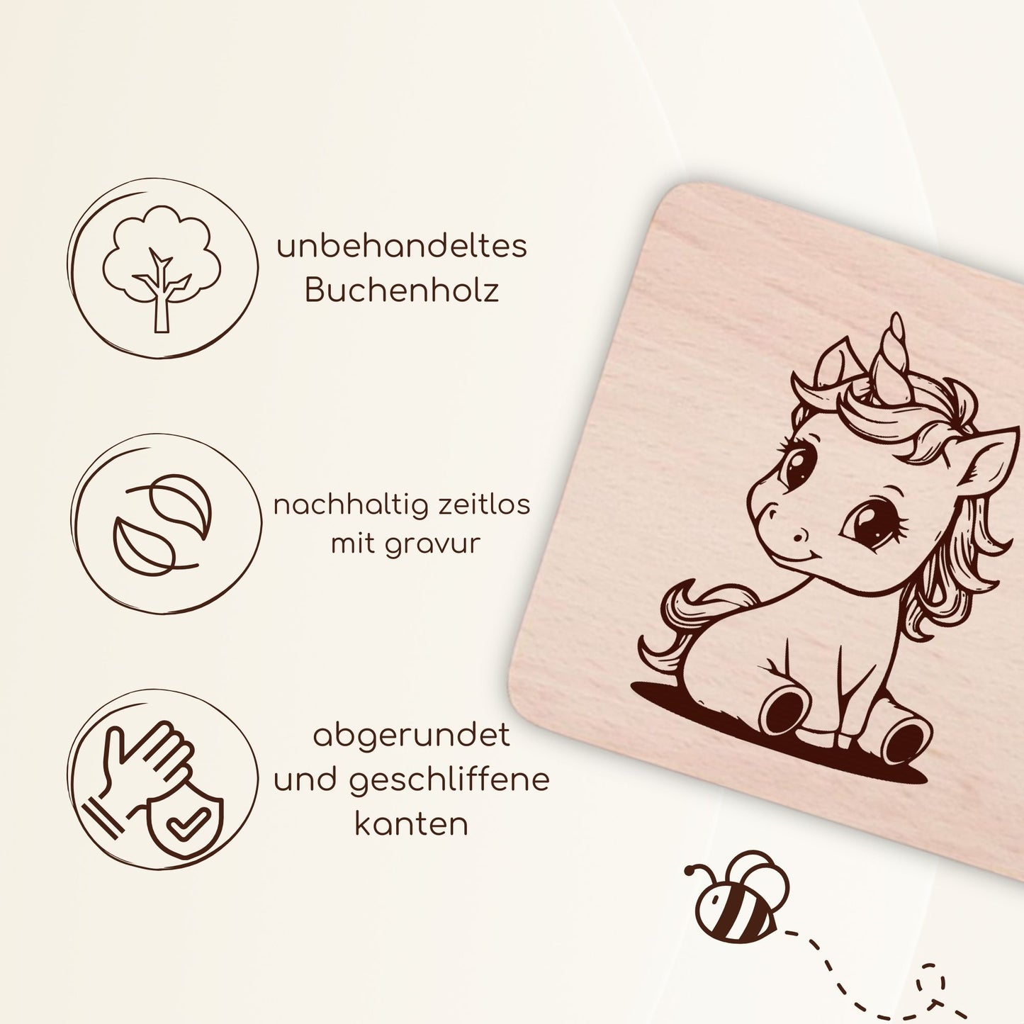 Personalisiertes Holz-Frühstücksbrettchen für Kinder – Schneidebrett mit Namen graviert und niedlichem Motiv  - Einhorn