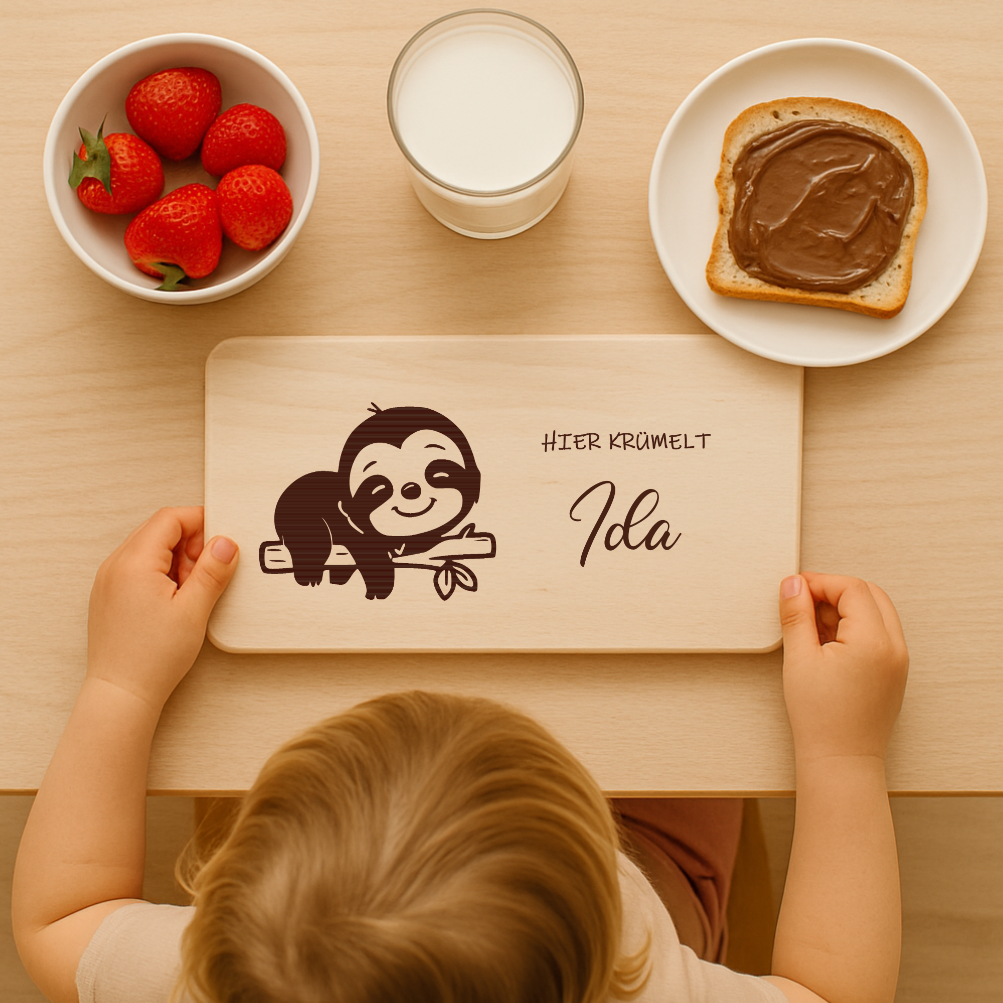 Frühstücksbrettchen mit BabyFaultier-Gravur